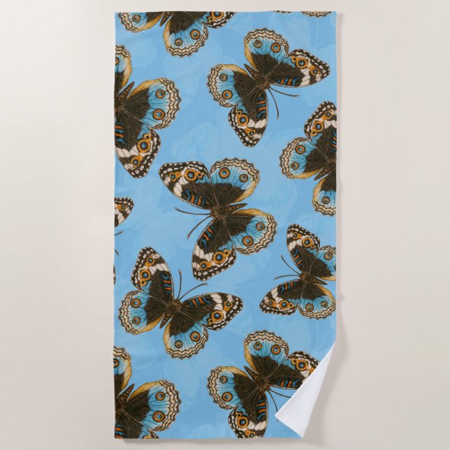 Blue Pansy Butterfly pattern Beach Towel (Front)