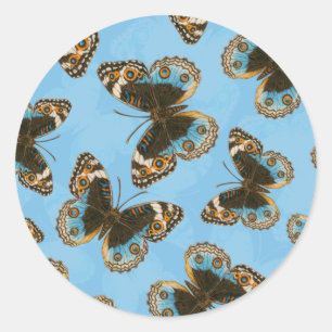 Blue Pansy Butterfly pattern Classic Round Sticker