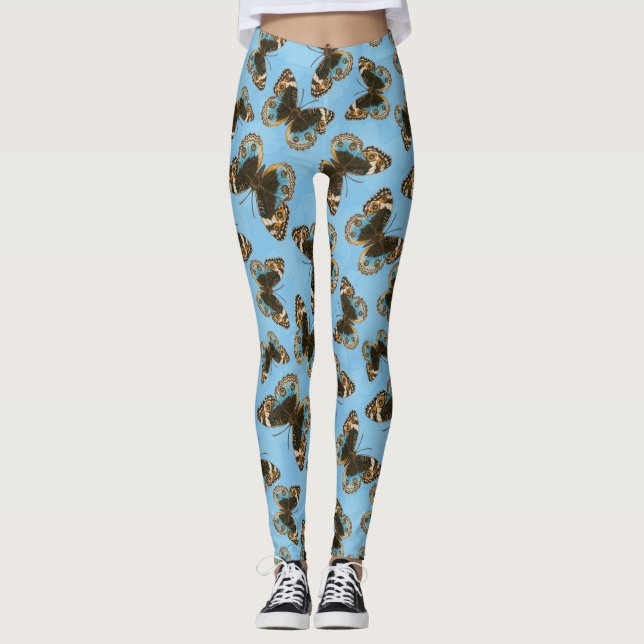 Blue Pansy Butterfly pattern Leggings (Front)