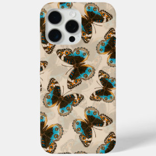 Blue Pansy Butterfly pattern on off white iPhone 15 Pro Max Case