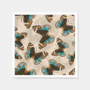 Blue Pansy Butterfly pattern on off white Napkin