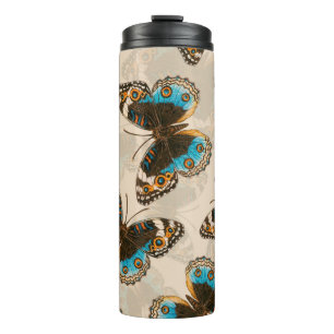 Blue Pansy Butterfly pattern on off white Thermal Tumbler