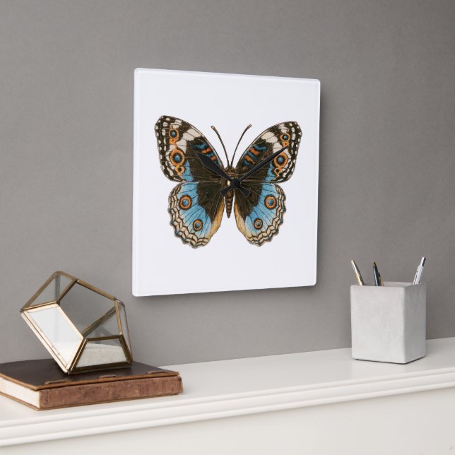 Blue Pansy Butterfly Square Wall Clock (Office)