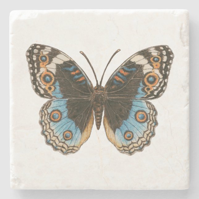 Blue Pansy Butterfly Stone Coaster (Front)
