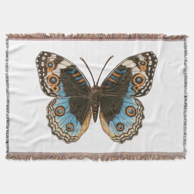Blue Pansy Butterfly Throw Blanket (Front)