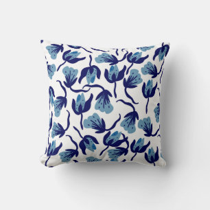 Blue Pansy Floral: Hand-Drawn Seamless. Cushion