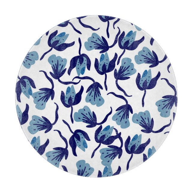 Blue Pansy Floral: Hand-Drawn Seamless. Cutting Board (Front)