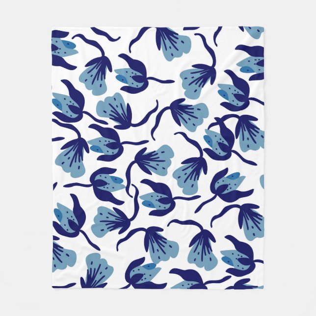 Blue Pansy Floral: Hand-Drawn Seamless. Fleece Blanket (Front)