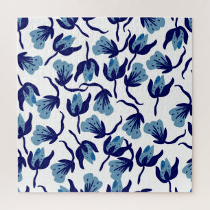 Blue Pansy Floral: Hand-Drawn Seamless. Jigsaw Puzzle