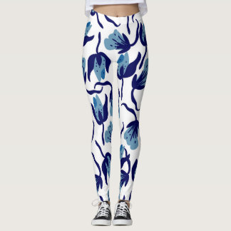 Blue Pansy Floral: Hand-Drawn Seamless. Leggings