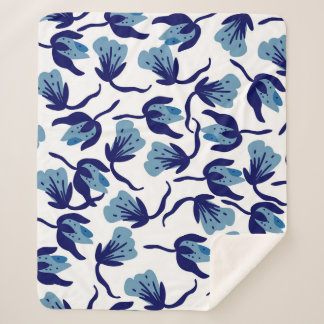 Blue Pansy Floral: Hand-Drawn Seamless. Sherpa Blanket