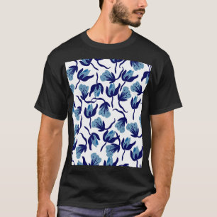 Blue Pansy Floral: Hand-Drawn Seamless. T-Shirt