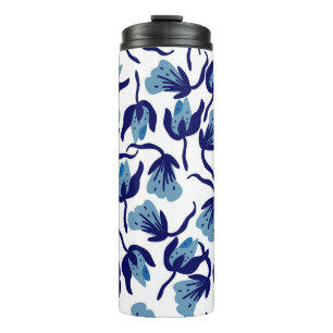 Blue Pansy Floral: Hand-Drawn Seamless. Thermal Tumbler