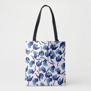 Blue Pansy Floral: Hand-Drawn Seamless. Tote Bag