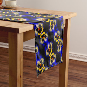 Blue Pansy Flower Abstract Pattern  Short Table Runner