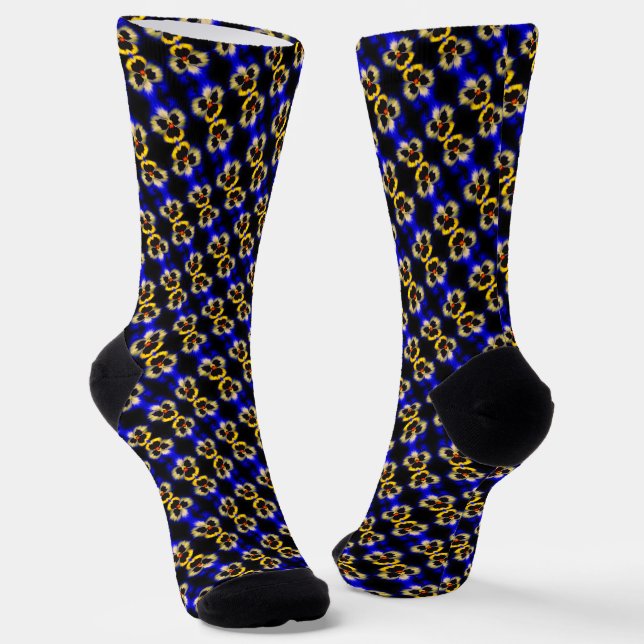 Blue Pansy Flower Abstract Pattern  Socks (Angled)
