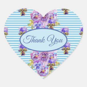 Blue Pansy Flower floral Thank You Pattern Heart  Sticker