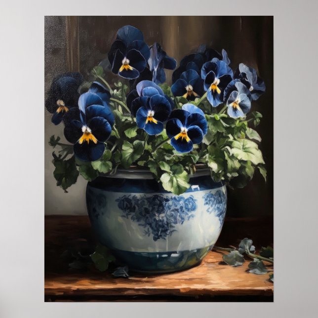 Blue Pansy Flowers Art Print Poster (Front)