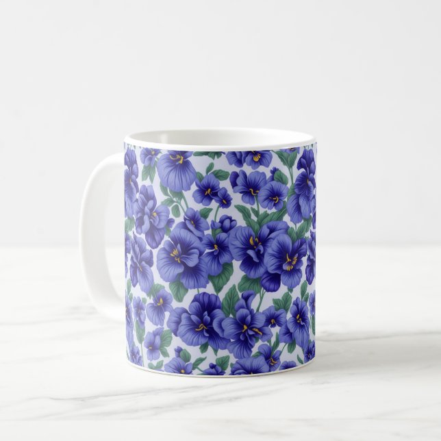 Blue Pansy Flowers Coffee Mug (Front Left)