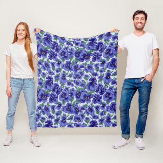 Blue Pansy Flowers Fleece Blanket