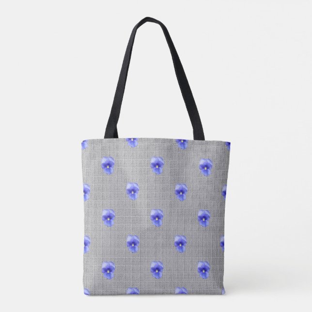 Blue Pansy on Grey Tote Bag (Back)