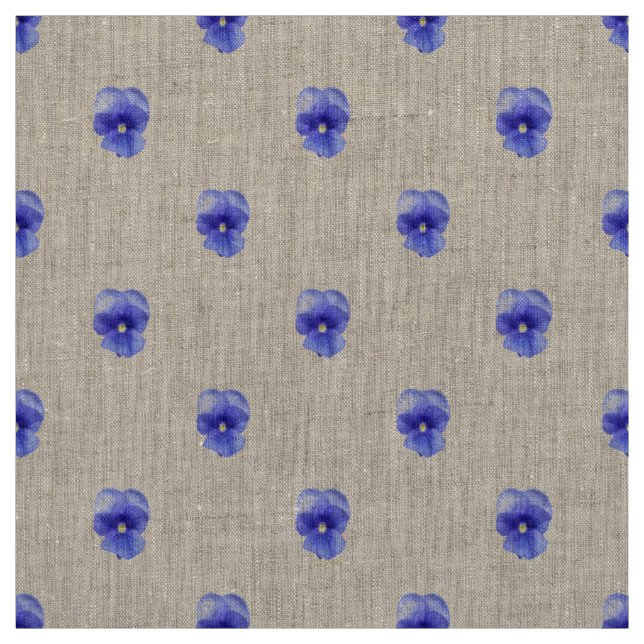 Blue Pansy on Natural Linen Fabric (Swatch)