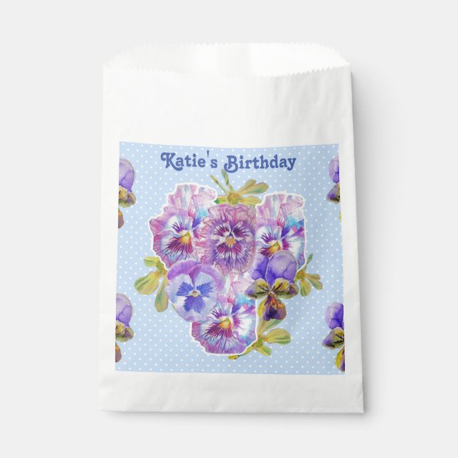 Blue Pansy spot Flowers floral Party Favor Bags (Front)