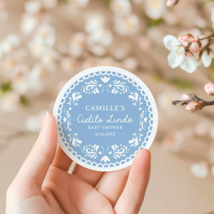 Blue Papel Picado Boy Baby Shower Classic Round Sticker