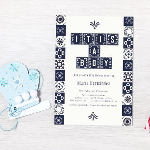 Blue Papel Picado Fiesta It's a Boy Baby Shower  Invitation