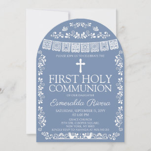 Blue Papel Picado First Holy Communion Arch Invitation