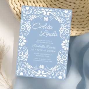 Blue Papel Picado Mexican Boy Baby Shower Invitation
