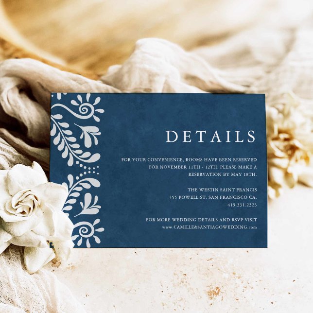 Blue Papel Picado Mexico Wedding Details Enclosure Card (Blue Talavera Wedding Details Card)