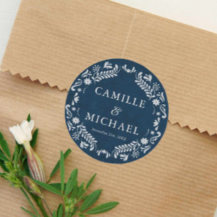 Blue Papel Picado Wedding Favour Classic Round Sticker