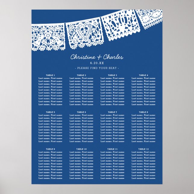 Blue Papel Picado Wedding Seating Chart (Front)