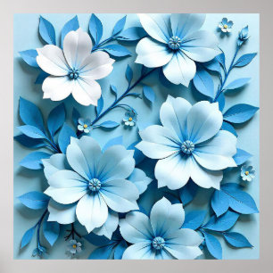💙 Blue Paper Floral Origami Art Modern Elegant Poster