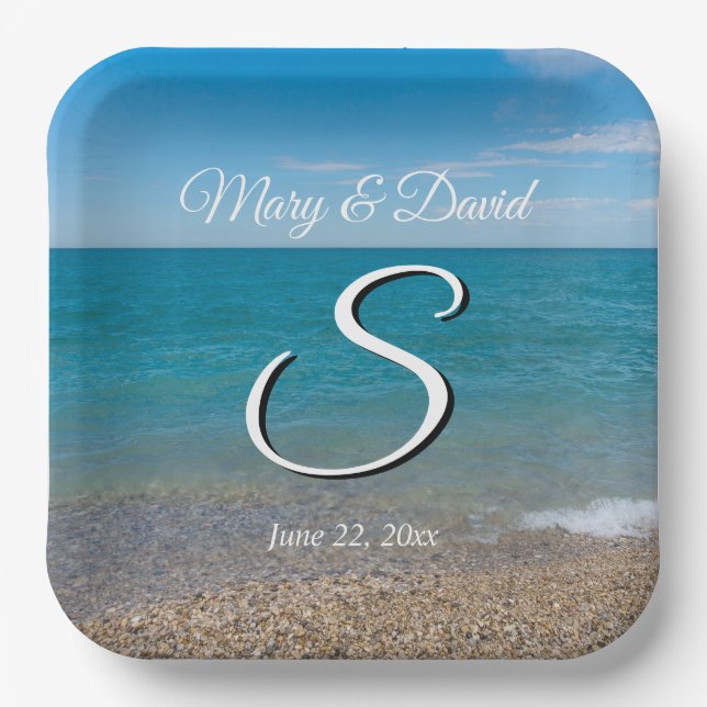 Blue Paradise Wedding Paper Plates (Front)