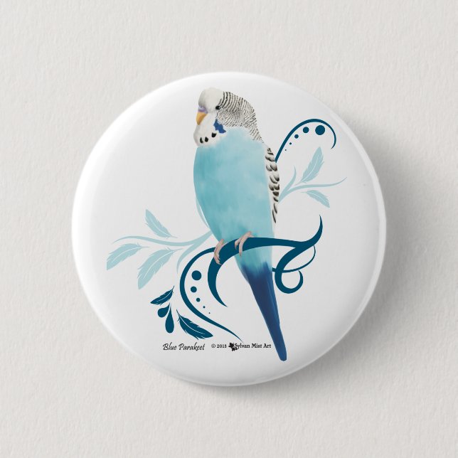 Blue Parakeet 6 Cm Round Badge (Front)