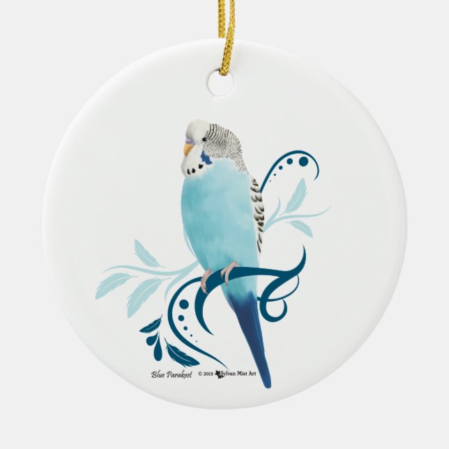 Blue Parakeet Ceramic Tree Decoration (Front)