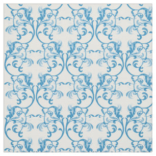 Blue Parisian Damask Pattern Fabric