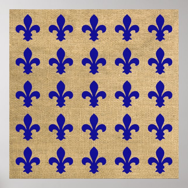 Blue Parisian Moods Fleur de Lys Pattern Poster (Front)