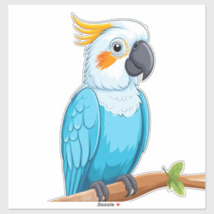 Blue Parrot Cartoon on Branch 