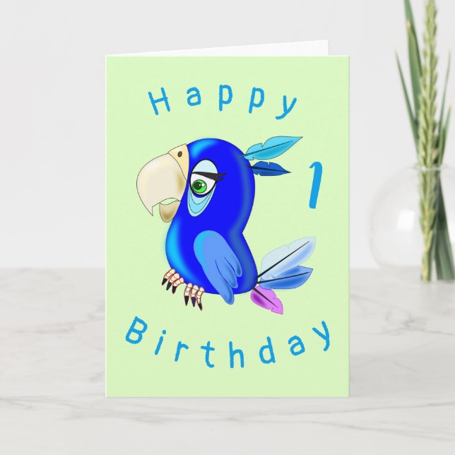 Blue Parrot Funny Birthday Card - Customisable (Front)