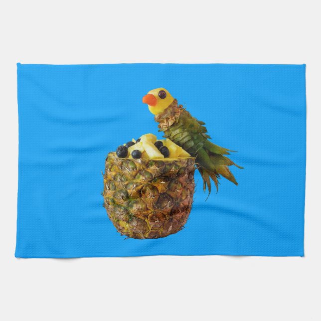 Blue parrot kitchen towel. tea towel (Horizontal)