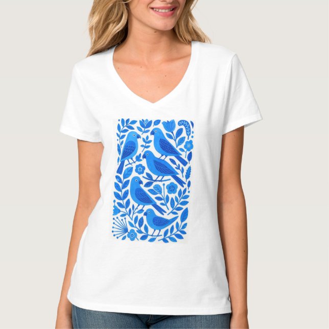 Blue Parrots and Foliage T-Shirt (Front)