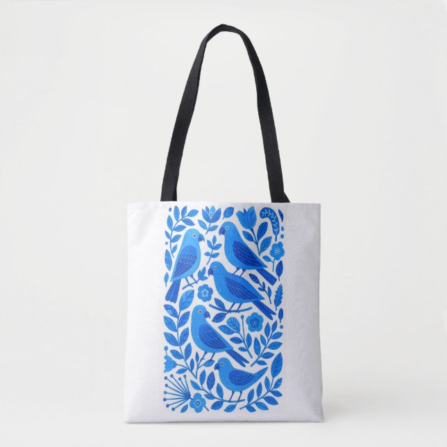 Blue Parrots and Foliage Tote Bag (Front)
