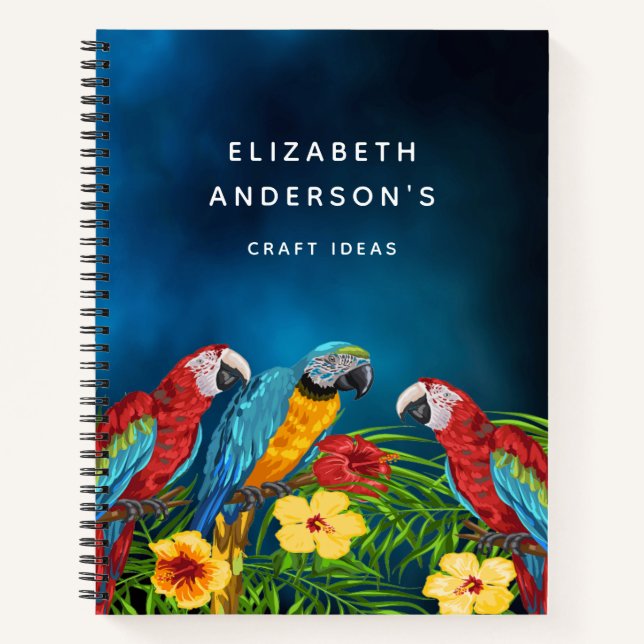Blue parrots birds flowers name  notebook (Front)