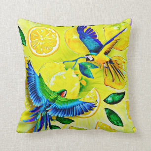 blue parrots cushion