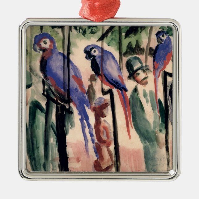 Blue Parrots Metal Tree Decoration (Front)