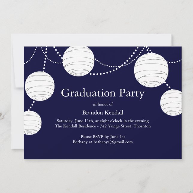 Blue Party Lantern Graduation Invitation (Front)