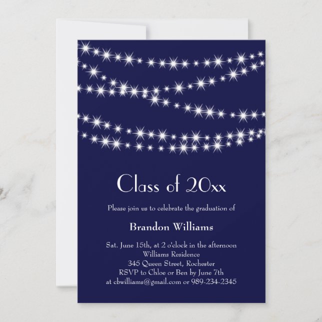 Blue Party Lights Graduation Invitation (Front)